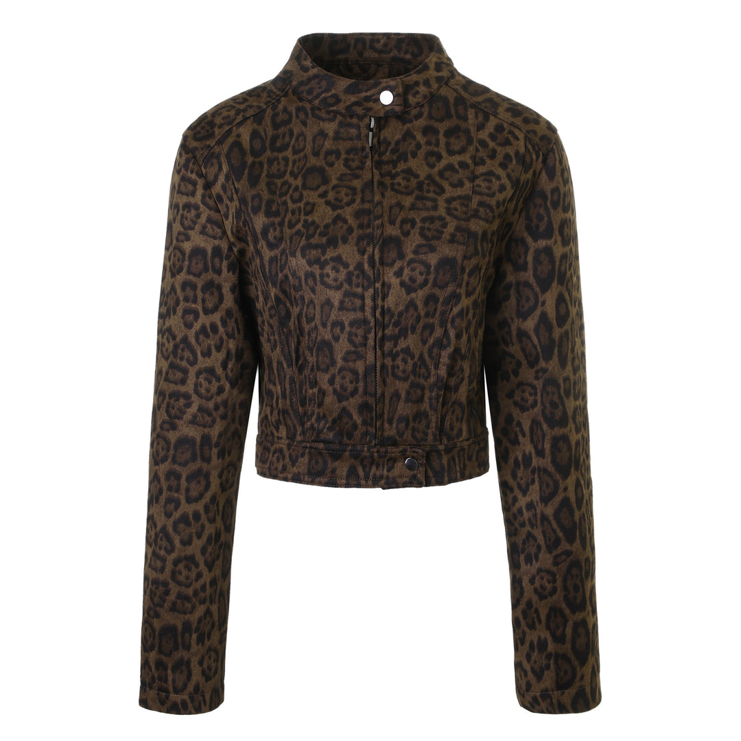 Damen Kurzjacke mit Leopardenmuster und Stehkragen Nord Taschen