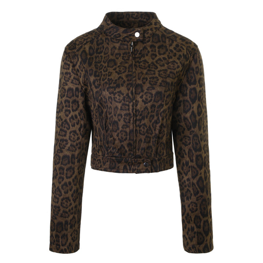 Damen Kurzjacke mit Leopardenmuster und Stehkragen Nord Taschen