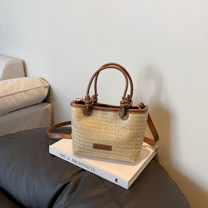 Damen Strandtasche mit geflochtener Struktur und elegantem Kunstlederakzent Nord Taschen