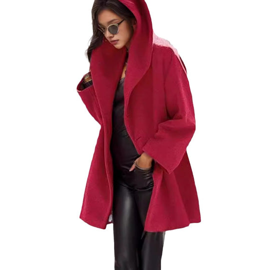 Damen Kapuzen-Teddycoat im Oversize‑A‑Linienschnitt mit überschnittenen Schultern Nord Taschen