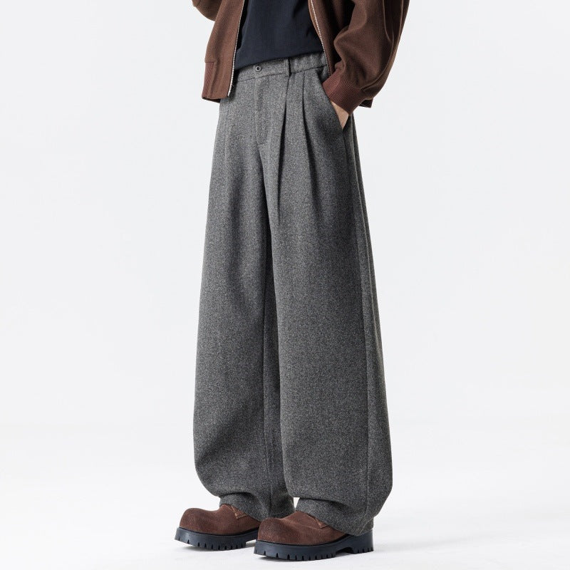 Damen Weite High‑Waist Plissee-Hose aus Wollmix mit elastischem Bund und weitem Bein Nord Taschen