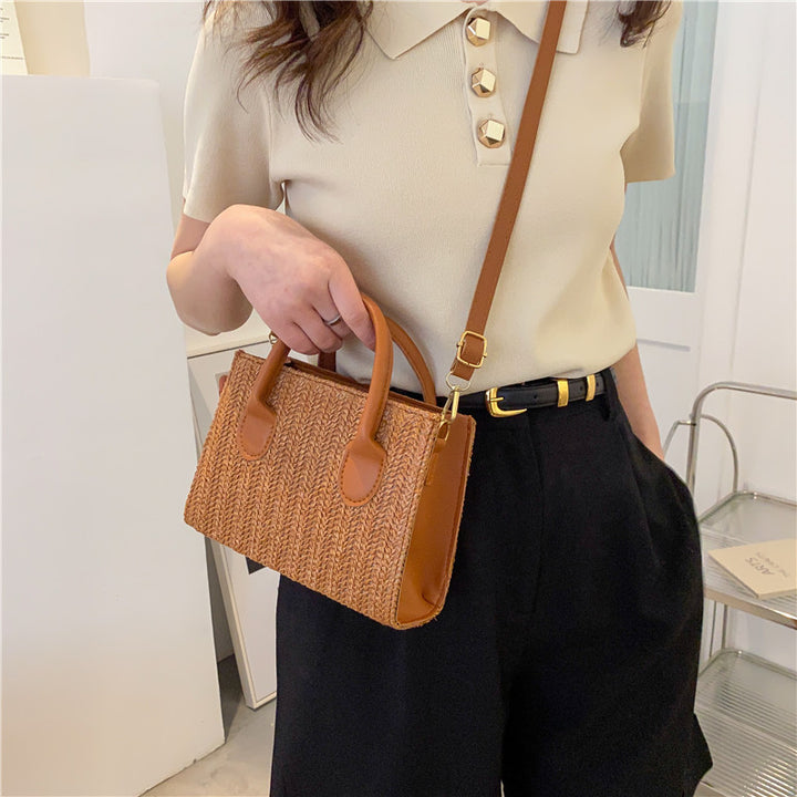 Damen elegante Strohtasche mit Lederakzenten Nord Taschen