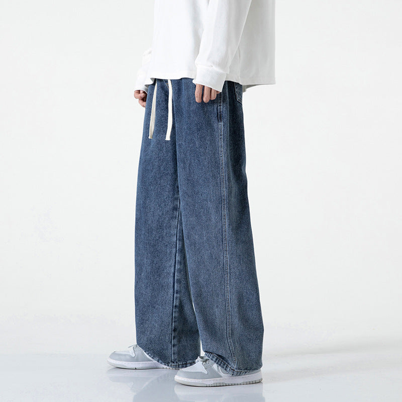 Herren Weitbeinige Denim-Baggyhose mit Tunnelzugbund und geradem Saum Nord Taschen