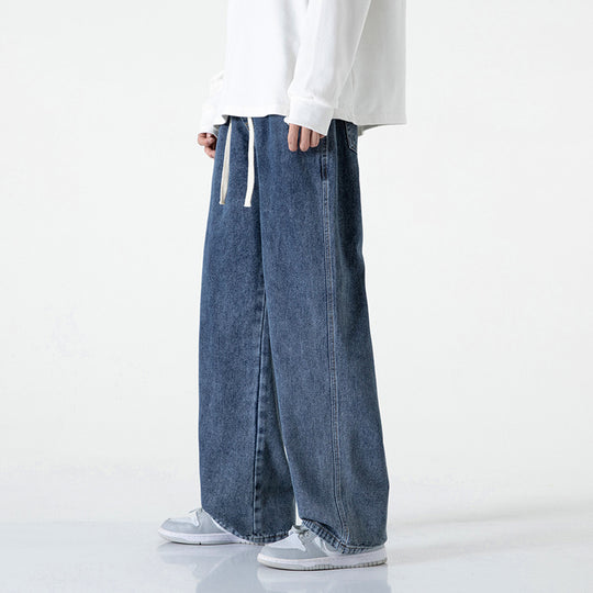 Herren Weitbeinige Denim-Baggyhose mit Tunnelzugbund und geradem Saum Nord Taschen