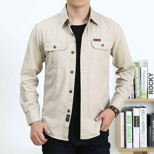 Herren Leichtes Canvas-Overshirt im Utility‑Stil mit Brustpattentaschen und Hemdkragen Nord Taschen
