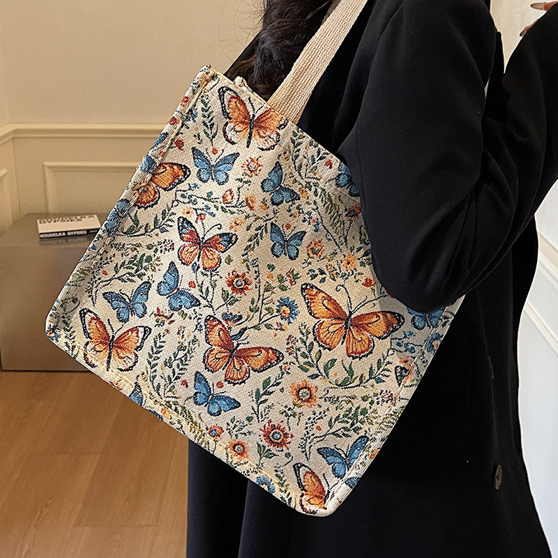 Damen Jute-Shopper mit floralen Schmetterlingsmotiven Nord Taschen