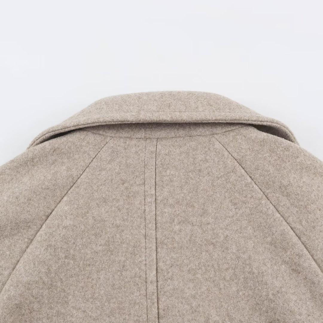 Damen Midilanger Wollmix-Doppelreihenmantel mit weitem Revers und Eingrifftaschen Nord Taschen