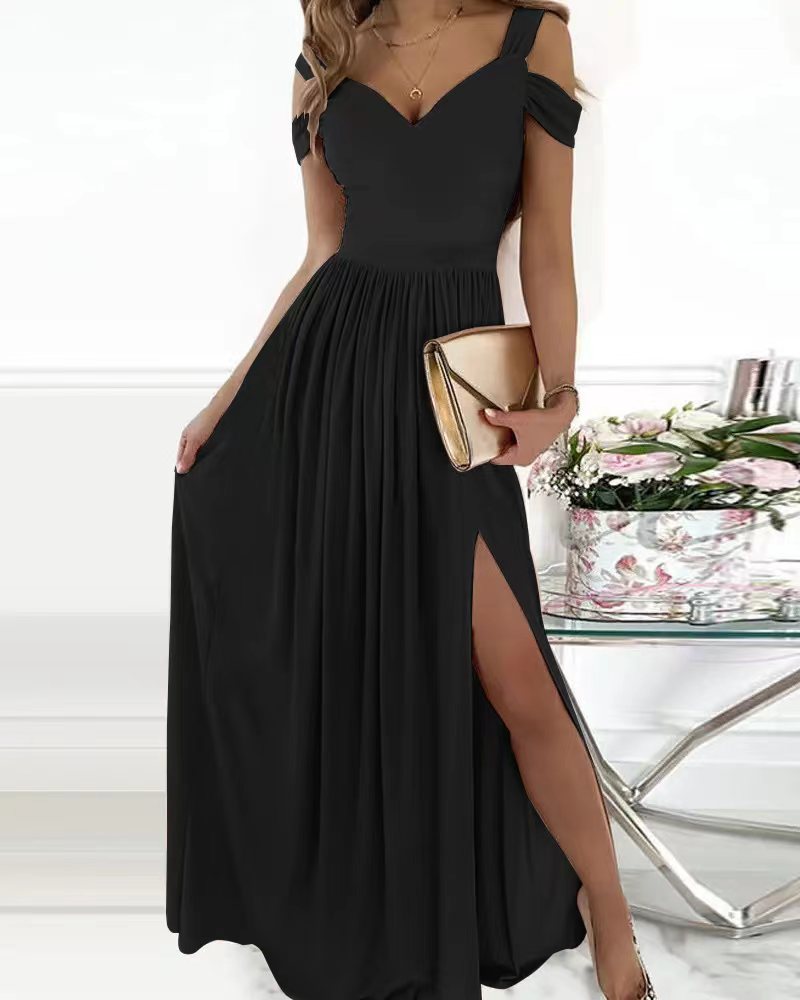 Damen Maxikleid mit elegantem Farbverlauf und schulterfreien Ärmeln