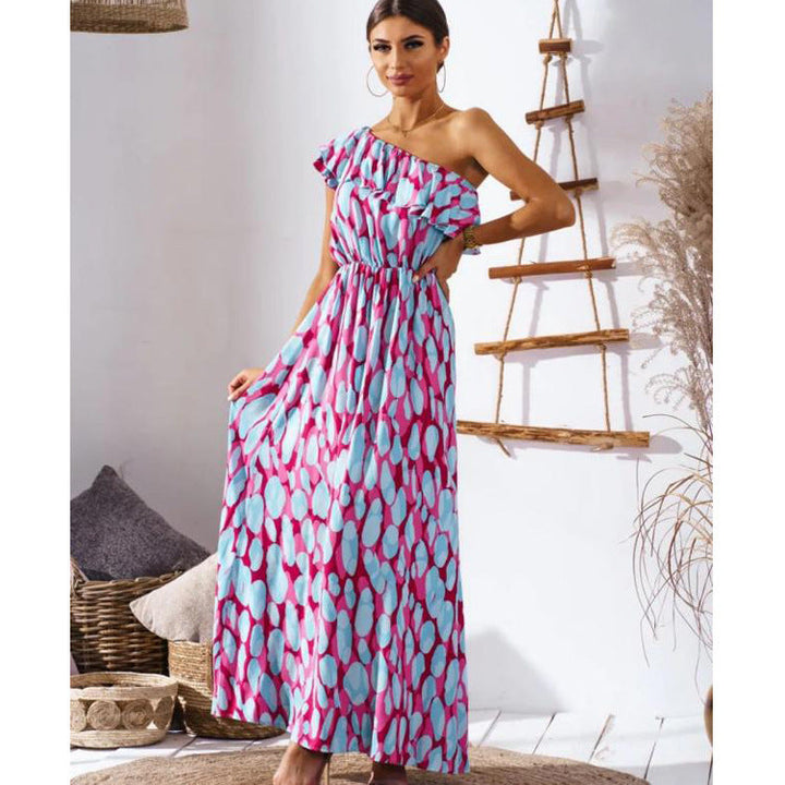 Damen Maxikleid mit asymmetrischem Träger und raffinierter Rüsche