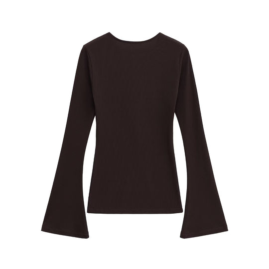 Damen Figurbetontes Rippshirt mit Carmenausschnitt und ausgestellten Schlagärmeln Nord Taschen