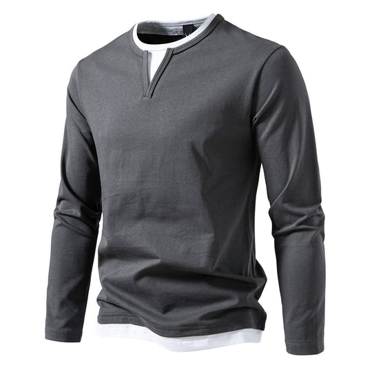 Herren Langarmshirt mit modernem V-Ausschnitt und coolen Layering-Details