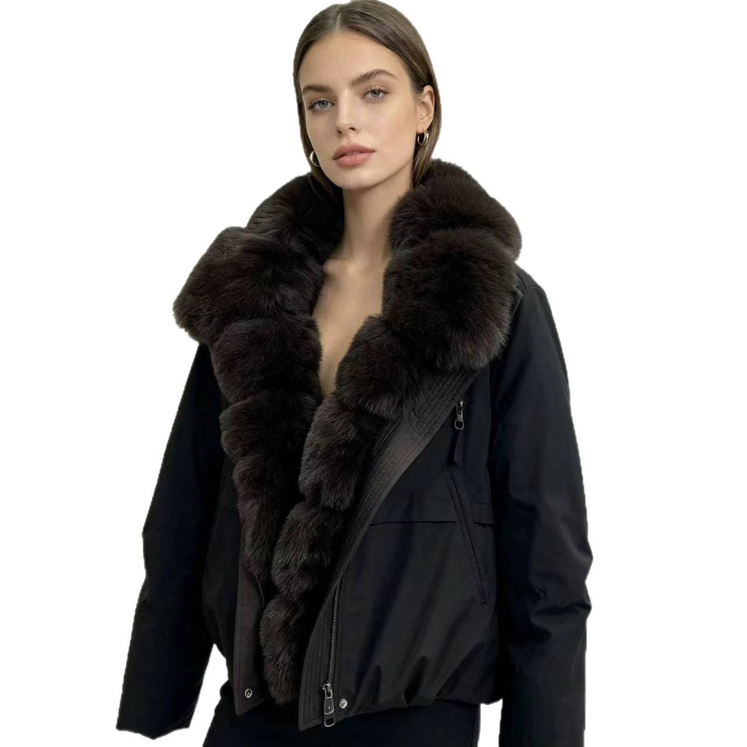 Damen nan taillierte Parka-Bomberjacke mit voluminösem Webpelzkragen und windabweisender Außenhülle Nord Taschen