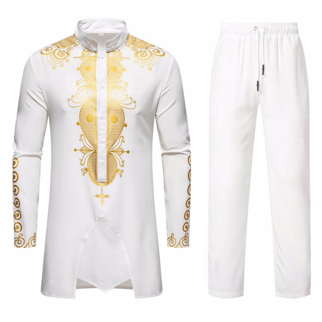 Herren Lange Tunika mit Stehkragen und goldverziertem Ornament Nord Taschen