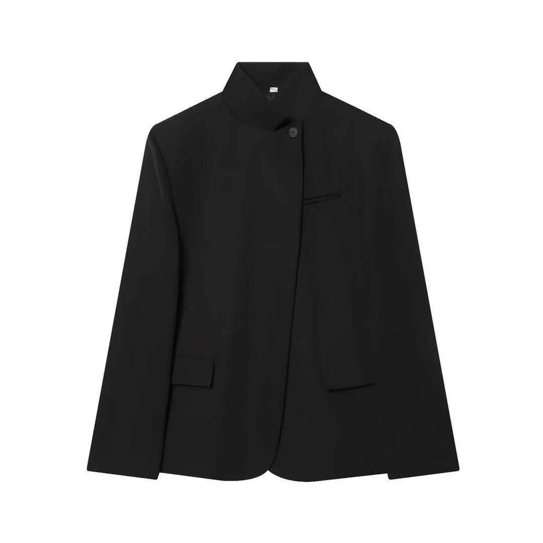 Damen Taillierter karierter Blazer mit Stehkragen und verdeckter Knopfleiste Nord Taschen