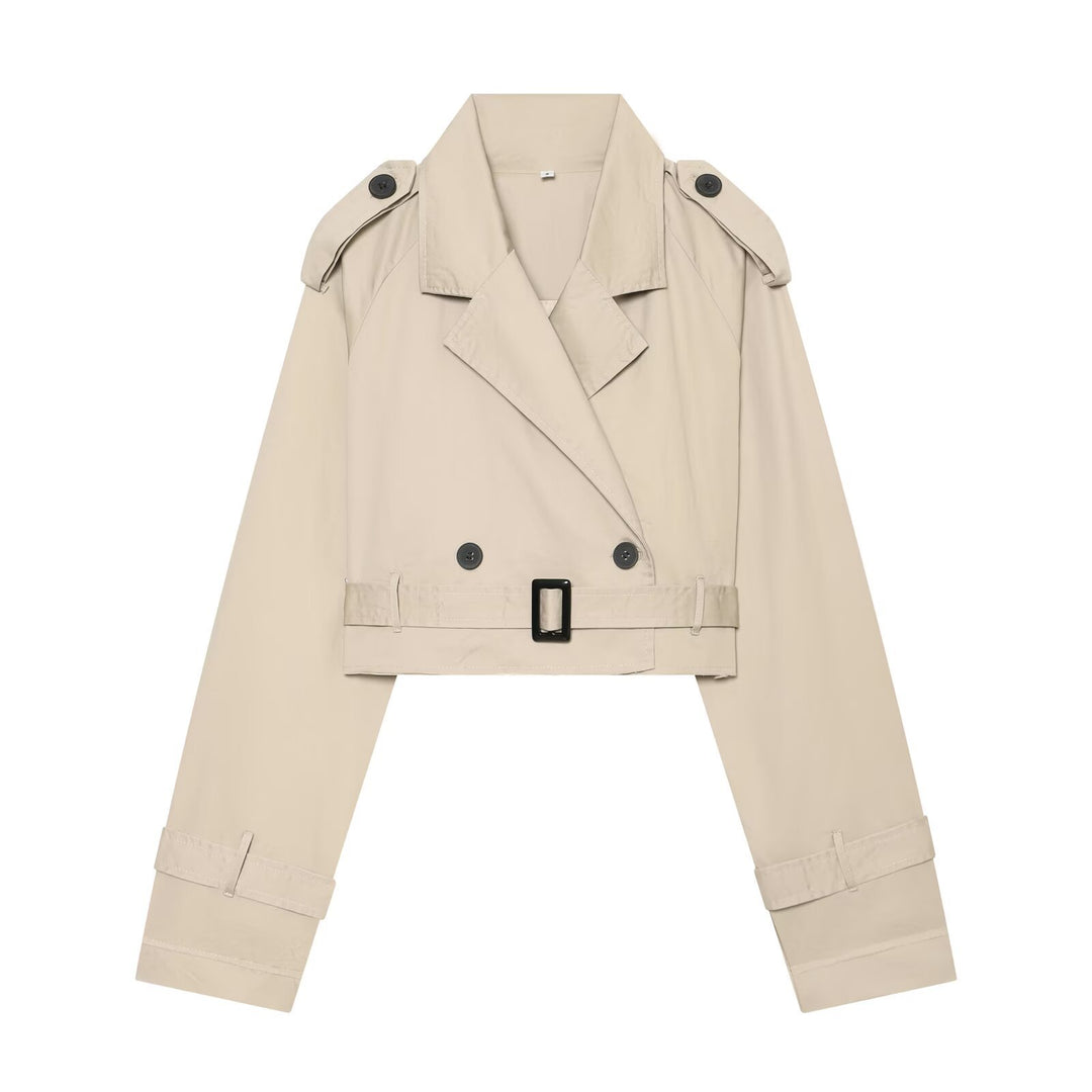 Damen Cropped‑Trenchjacke im Boxy‑Cropped‑Schnitt mit Schulterklappen und Taillengürtel Nord Taschen