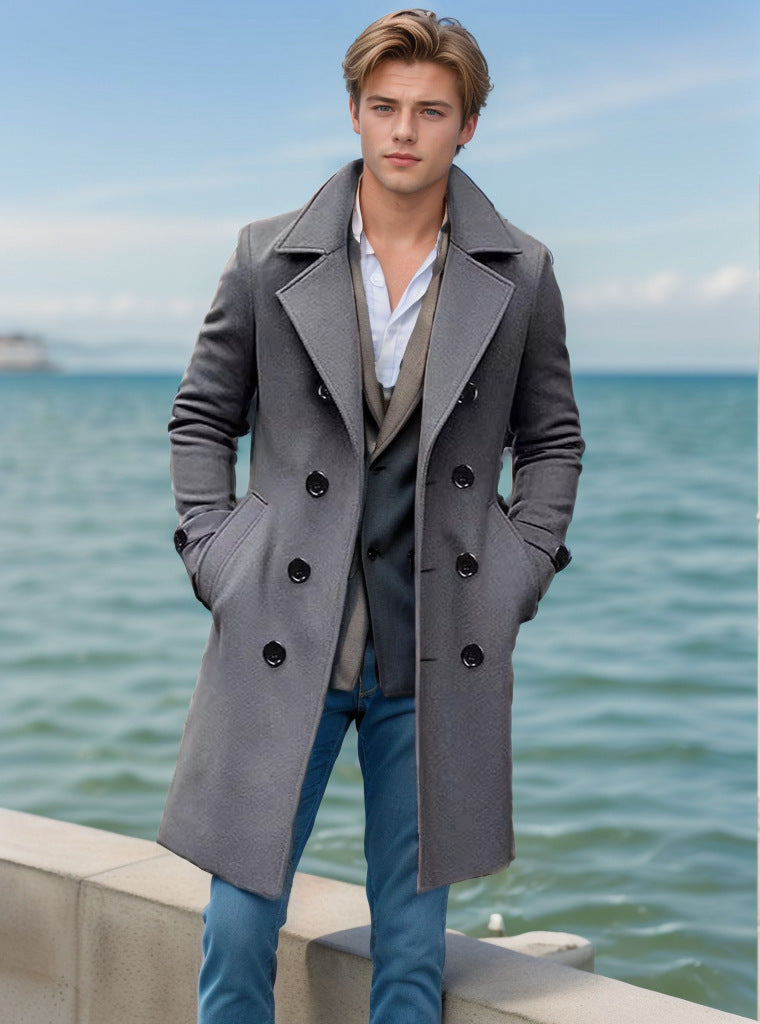 Herren Eleganter einreihiger Langmantel aus Wollmix mit schmaler Silhouette und Reverskragen Nord Taschen