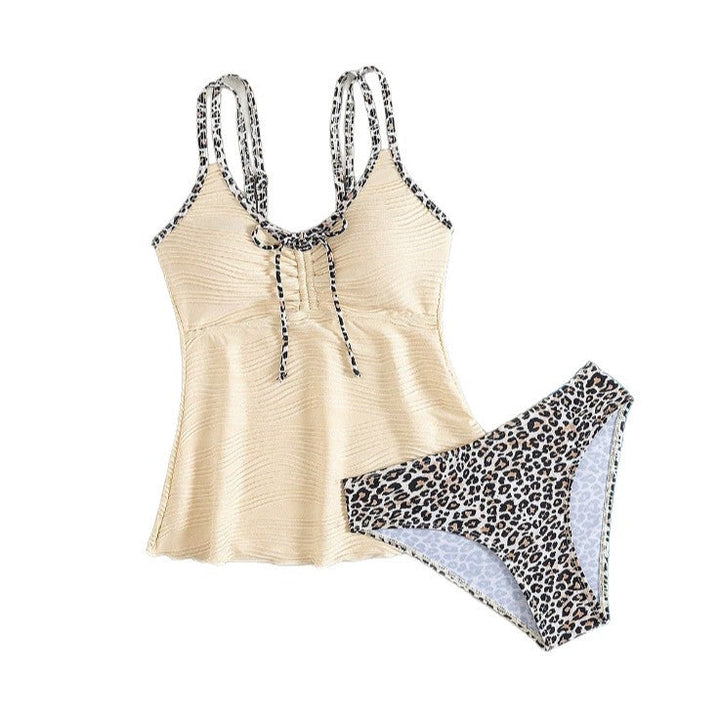 Damen Tankini mit modisch gerüschtem Oberteil und animalischem Print