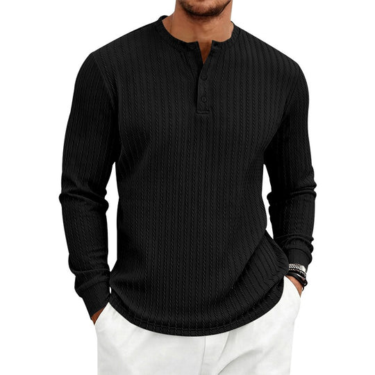 Herren Feinstrukturiertes Henley-Langarmshirt mit Zopfmuster und Knopfleiste Nord Taschen