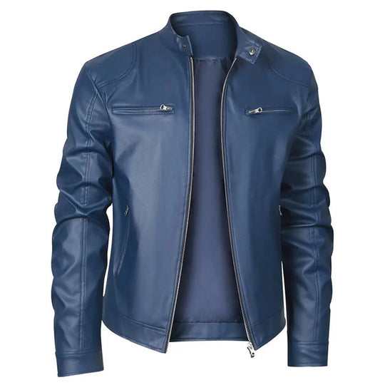 Herren schlanke Kunstleder-Bikerjacke mit Stehkragen, durchgehendem Reißverschluss und zwei Brusttaschen Nord Taschen