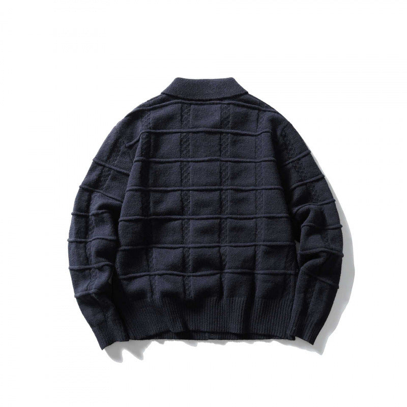 Unisex Kastenförmige Strickjacke mit Hemdkragen und strukturierter Karoprägung Nord Taschen