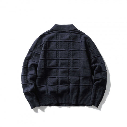 Unisex Kastenförmige Strickjacke mit Hemdkragen und strukturierter Karoprägung Nord Taschen