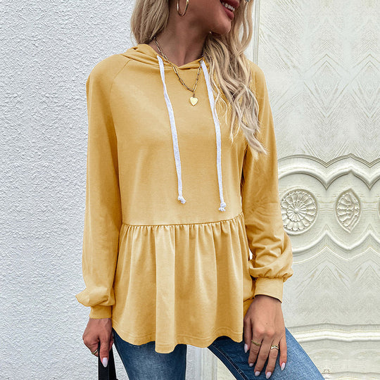 Damen Kapuzenpullover mit schicker Rüsche Nord Taschen