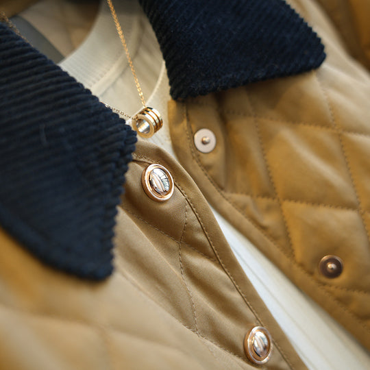 Damen Leichte gesteppte Übergangsjacke mit Cordkragen und Druckknopfleiste Nord Taschen