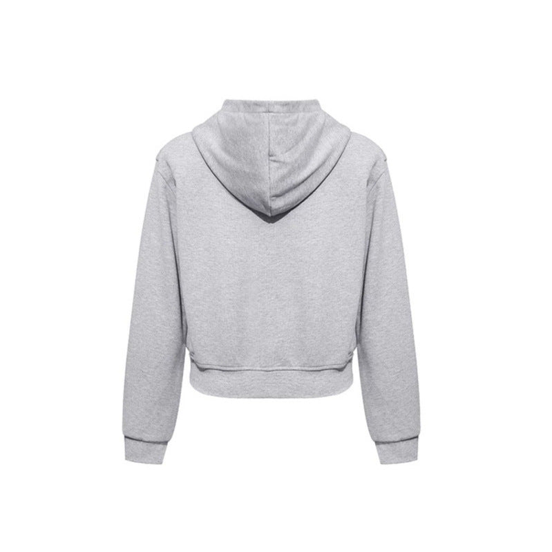 Damen Kurze taillierte Kapuzen-Sweatjacke mit Zwei-Wege-Reißverschluss und Eingrifftaschen Nord Taschen
