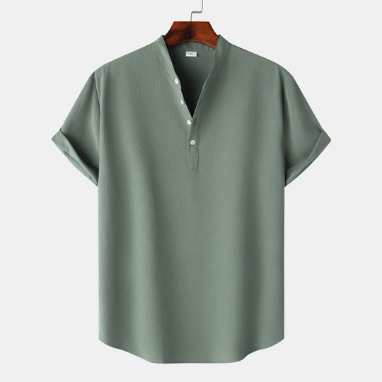 Herren Kurzarmhemd mit modernem Henley-Design und funktionalen Knöpfen Nord Taschen