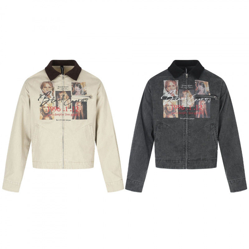 Herren Kurz geschnittene Canvas-Bomberjacke mit Cordkragen und großflächigem Fotocollage‑Print Nord Taschen