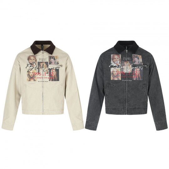 Herren Kurz geschnittene Canvas-Bomberjacke mit Cordkragen und großflächigem Fotocollage‑Print Nord Taschen