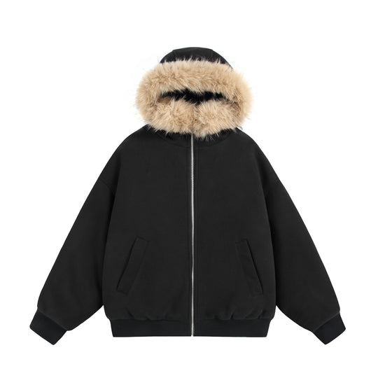 Damen Kurzboxy Kapuzenblouson aus French‑Terry mit voluminöser Kunstfellkante Nord Taschen