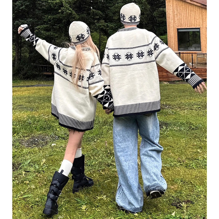 Damen Gemütlicher Grobstrickpullover mit Wintermotiv Nord Taschen