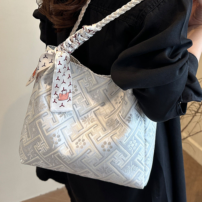 Damen Hobo-Tasche mit geflochtenem Design und floralem Halstuch Nord Taschen