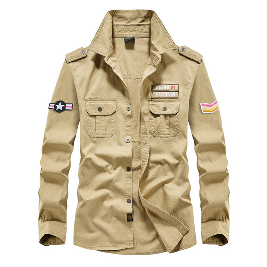 Herren modisches Langarmhemd im Army-Stil Nord Taschen