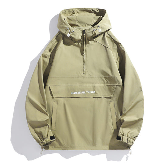Herren Kapuzenanorak mit halbem Reißverschluss, Kängurutasche und verstellbarem Saum Nord Taschen