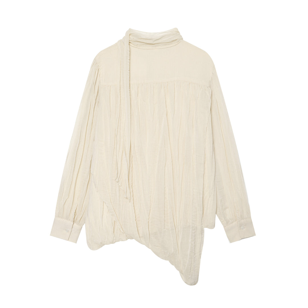 Damen Leichte Bluse in Knitteroptik mit Schluppe und gedrehtem Saum Nord Taschen