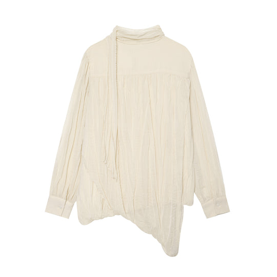 Damen Leichte Bluse in Knitteroptik mit Schluppe und gedrehtem Saum Nord Taschen