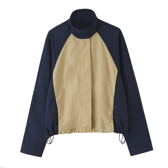 Damen Leichte Cropped-Übergangsjacke mit Funnelkragen, Kontrast-Einsätzen und Tunnelzug Nord Taschen