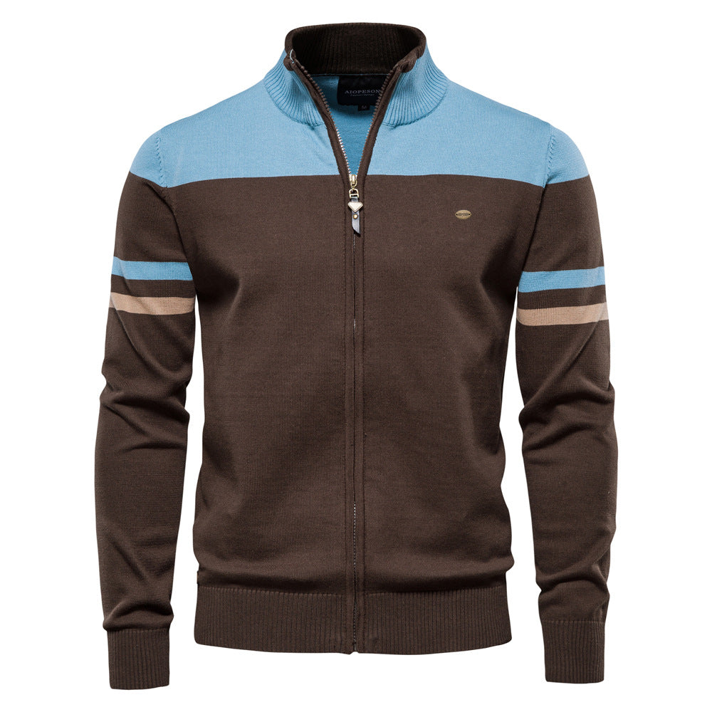 Herren sportliche Strickjacke mit hohem Kragen und Reißverschluss
