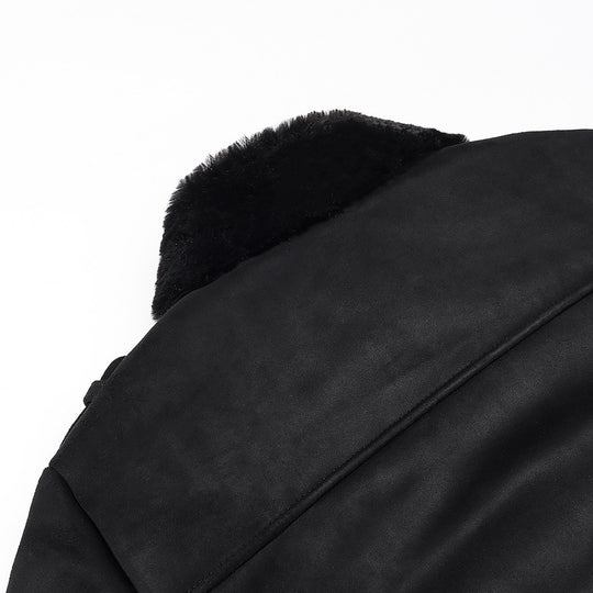 Damen Kurze Bikerjacke mit Kunstfellkragen und Wildlederoptik Nord Taschen