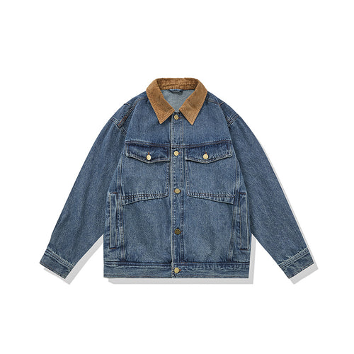 Herren Boxy Denim‑Blousonjacke mit Cordkragen und Multifunktionspattentaschen Nord Taschen