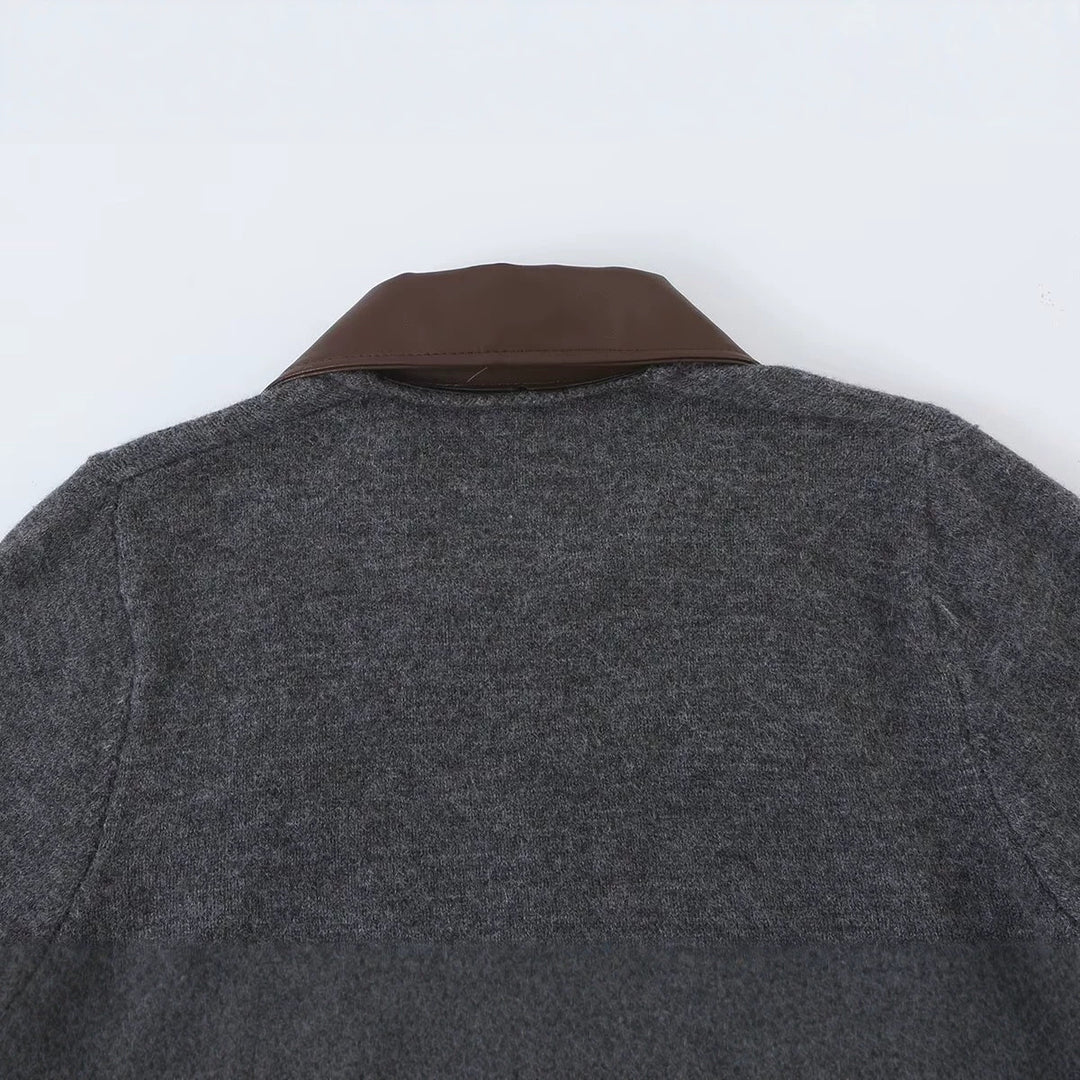 Damen Kurzer Wollmix-Cardigan mit Reißverschluss und kontrastierendem Kunstlederkragen Nord Taschen
