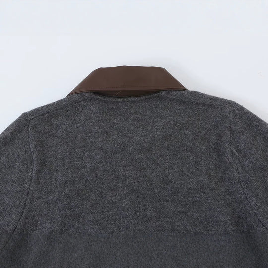 Damen Kurzer Wollmix-Cardigan mit Reißverschluss und kontrastierendem Kunstlederkragen Nord Taschen