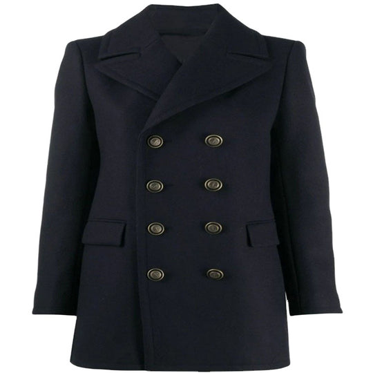 Damen kurztaillierter Zweireihiger Wollmix-Peacoat mit maritimen Details Nord Taschen
