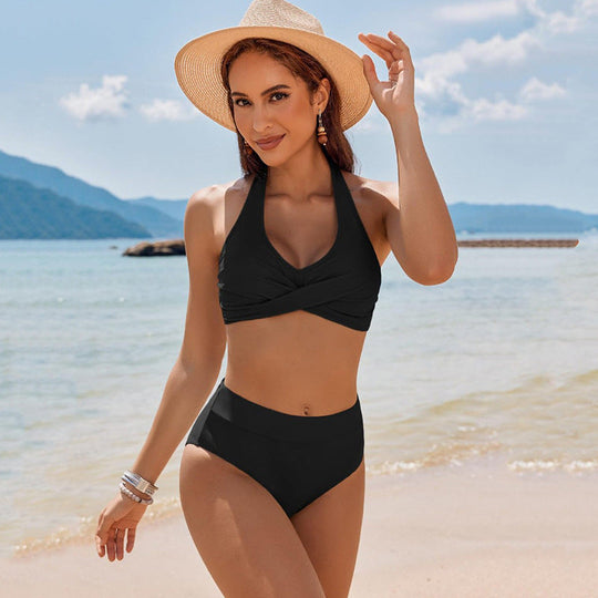 Damen Hochgeschnittenes Bikini-Set mit sportlichem Oberteil und eleganter Banderole Nord Taschen