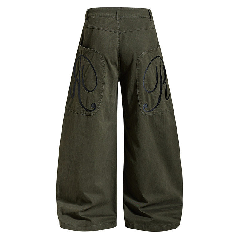 Damen Weite Denim-Palazzo-Hose mit Ballon-Saum und aufgesetzten Logotaschen Nord Taschen
