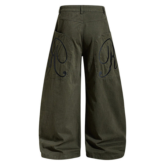 Damen Weite Denim-Palazzo-Hose mit Ballon-Saum und aufgesetzten Logotaschen Nord Taschen