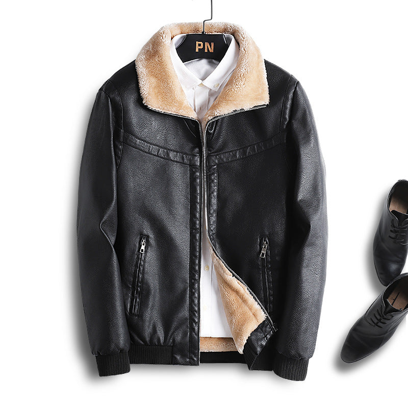 Herren Lederimitat-Fliegerjacke mit Teddyfutter und Kunstfellkragen Nord Taschen