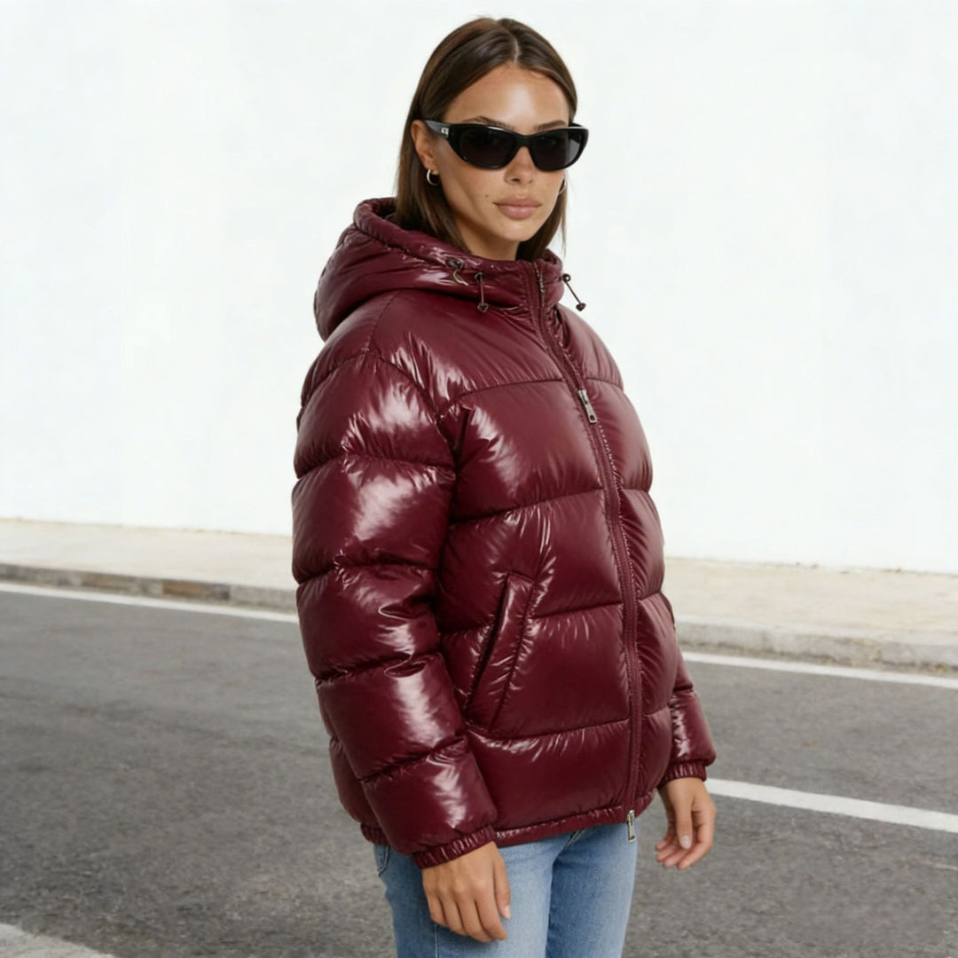 Damen Wattierte Steppjacke mit Kapuze und Taillenkontur Nord Taschen